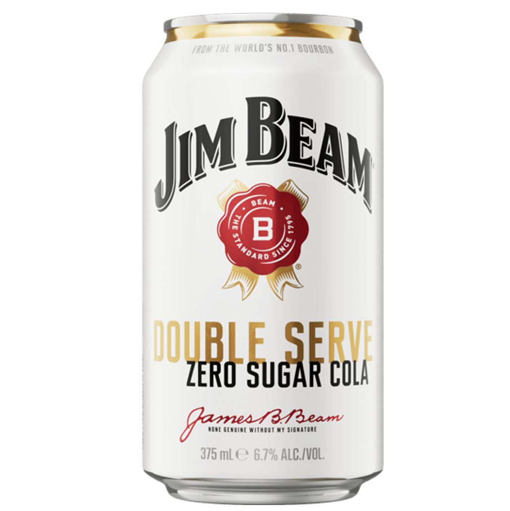 Jim Beam Double Serve & Zero Sugar Cola Can 375mL