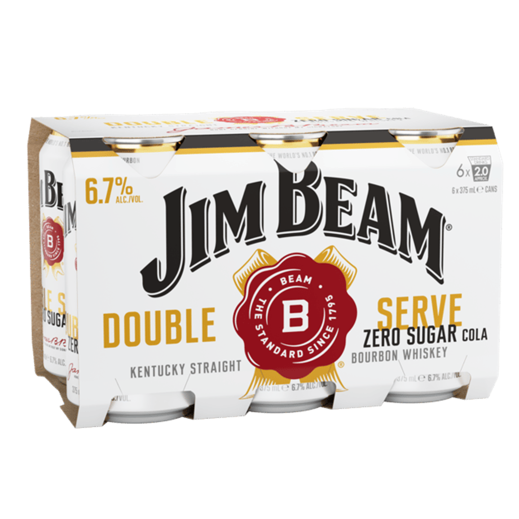 Jim Beam Double Serve & Zero Sugar Cola Can 375mL