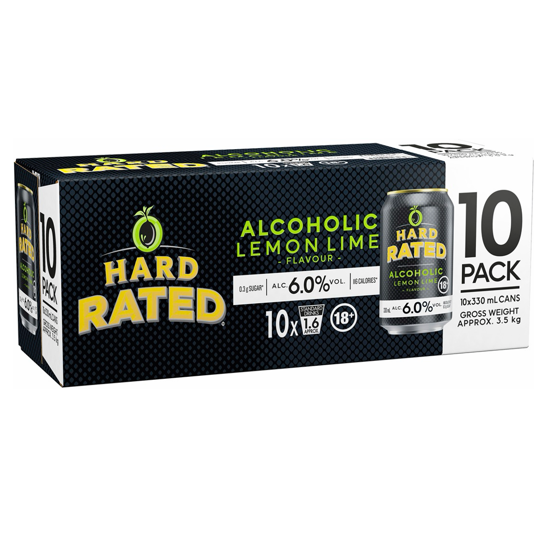 Hard Rated Lemon Lime 6% 10 Pack Can 330mL