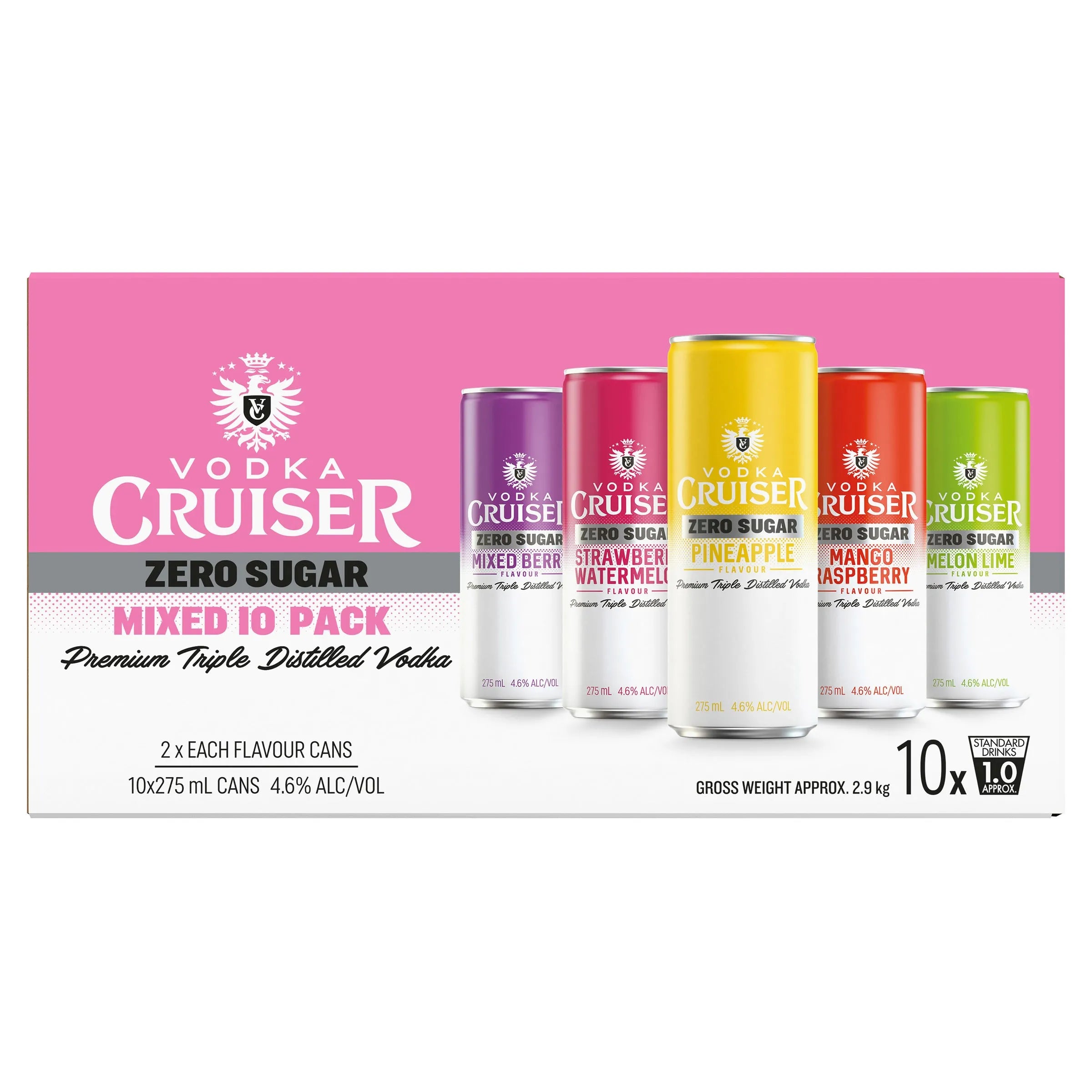 Vodka Cruiser Zero Sugar Mixed 10 Pack Can 275mL - Harry's Liquor