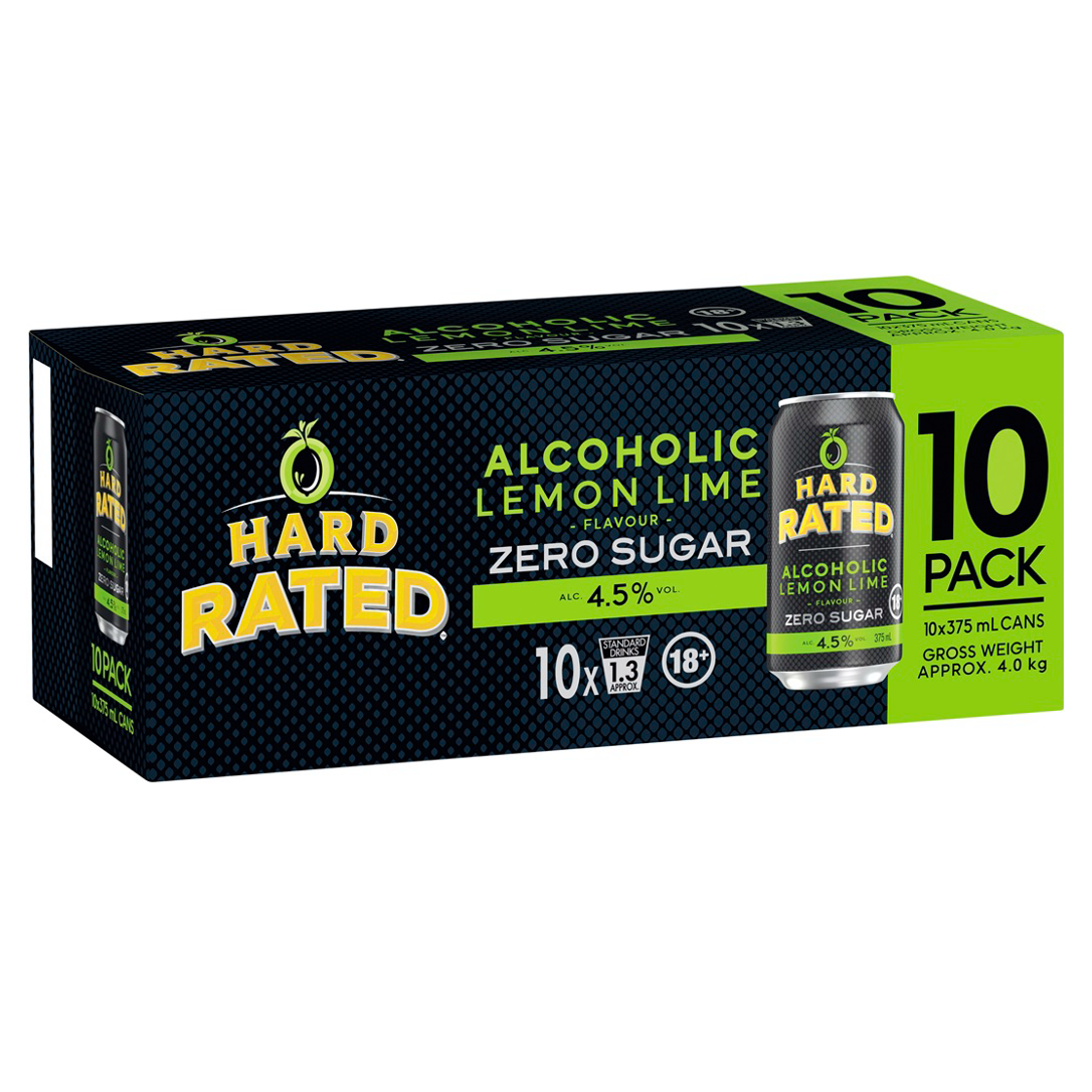 Hard Rated Lemon Lime No Sugar 10 Pack Can 375mL