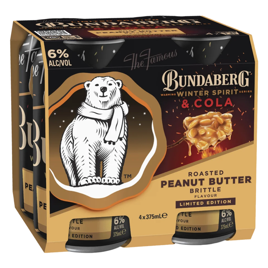 Bundaberg Winter Peanut Butter Brittle Flavoured Spirit & Cola 6& Can 375mL