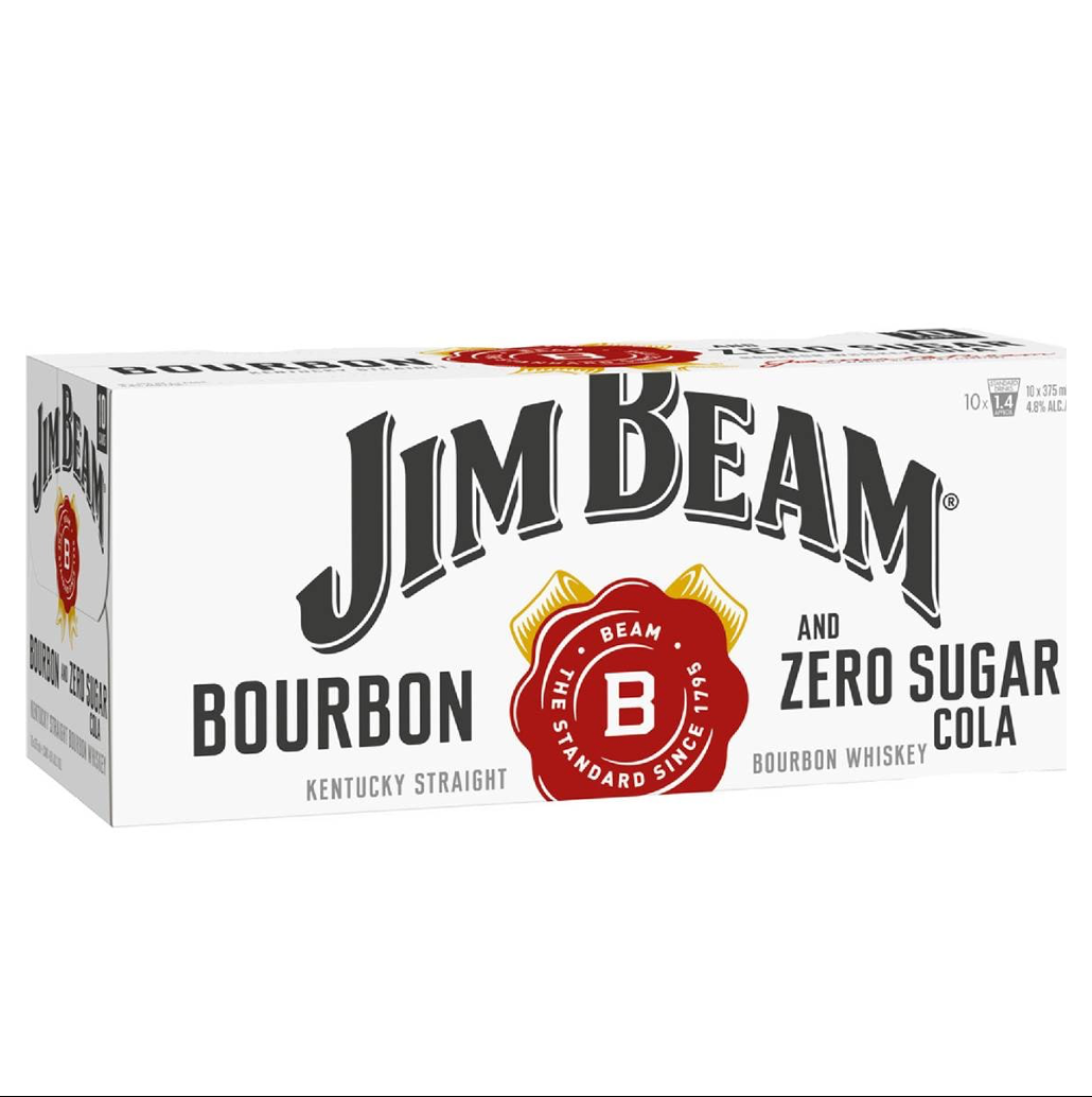 Jim Beam White Label & Zero Cola 10 Pack Can 375mL