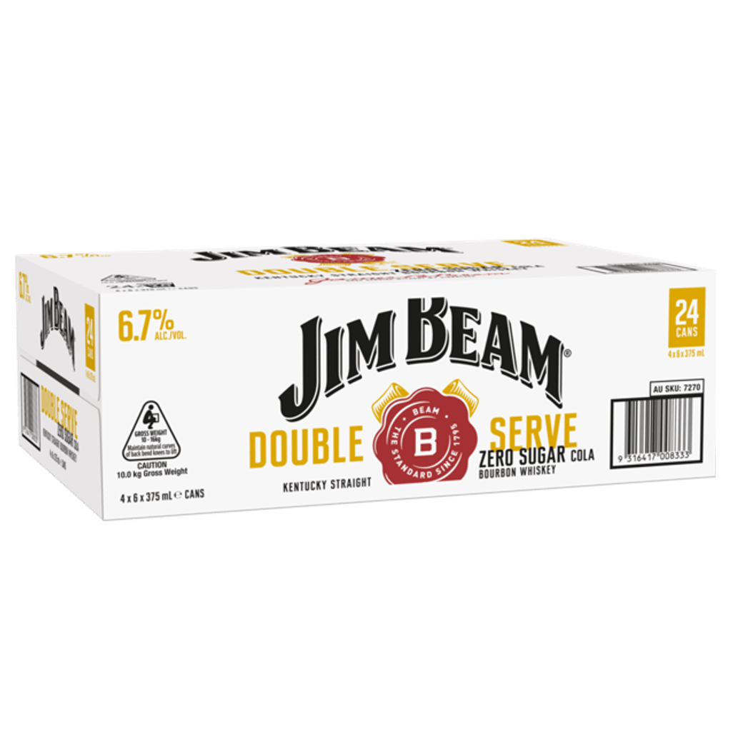 Jim Beam Double Serve & Zero Sugar Cola Can 375mL