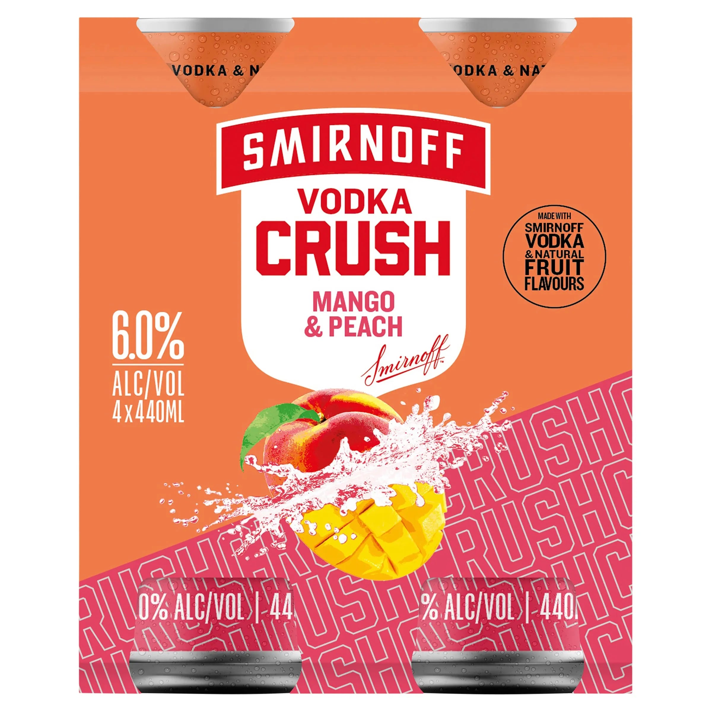 Smirnoff Vodka Crush Mango & Peach 6% Can 440mL - Harry's Liquor