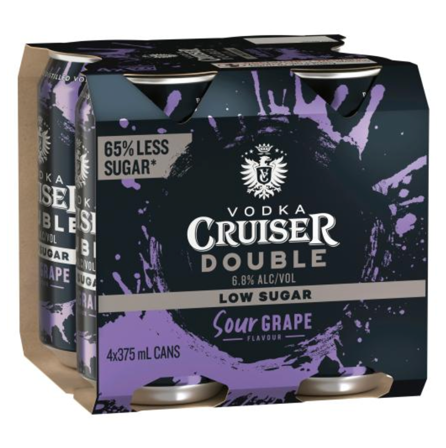 Vodka Cruiser Double Low Sugar Sour Grape Can 375mL - Harry's Liquor