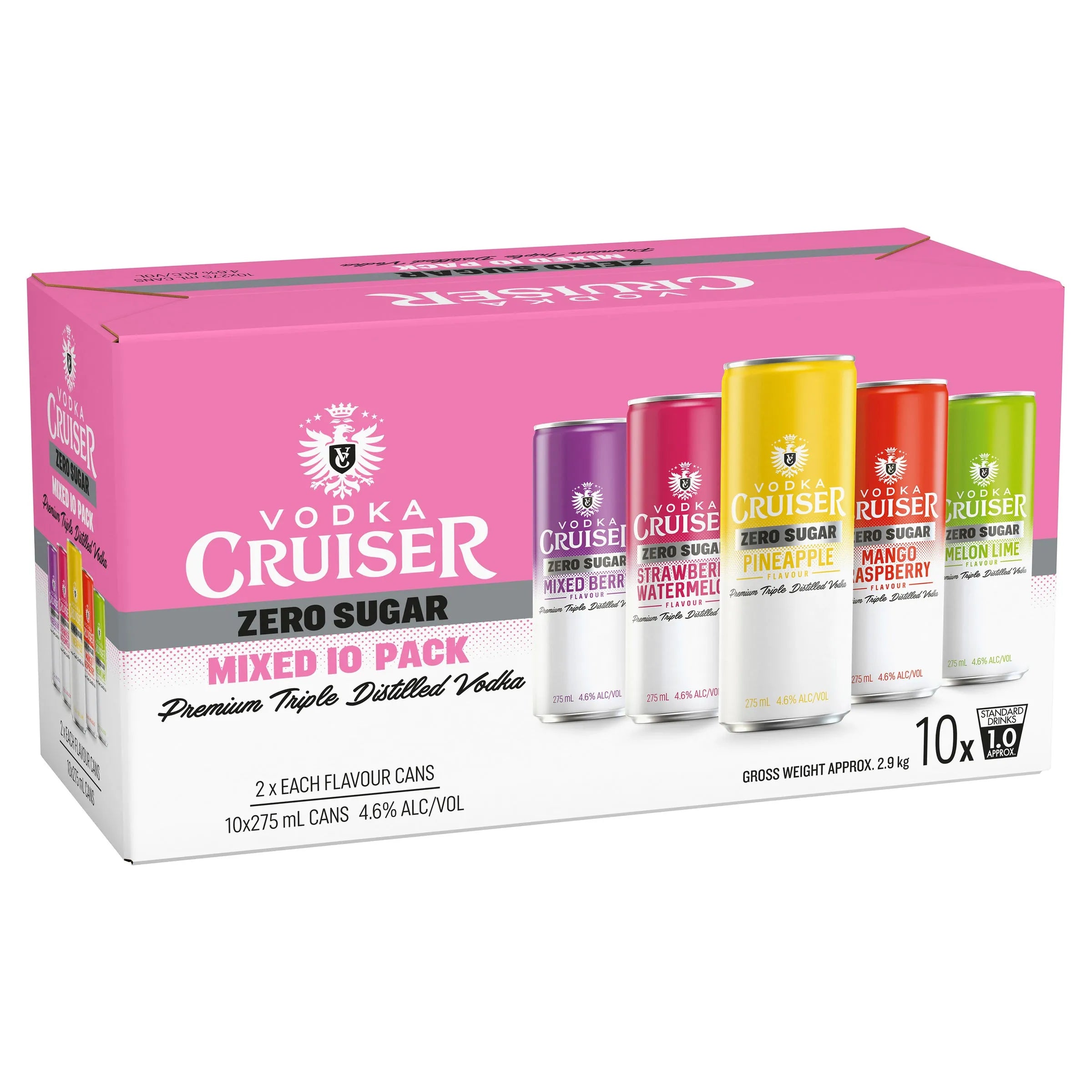 Vodka Cruiser Zero Sugar Mixed 10 Pack Can 275mL - Harry's Liquor
